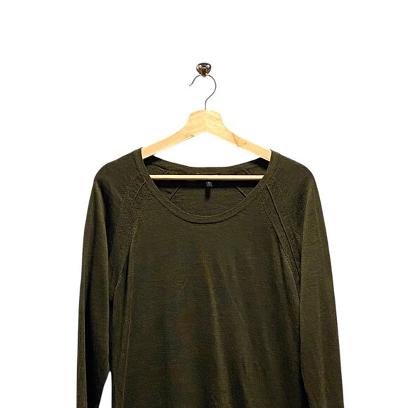 Eileen Fisher 100% Merino Wool Scoopneck Sweater Olive Green Size L Minimalist - Picture 6 of 13